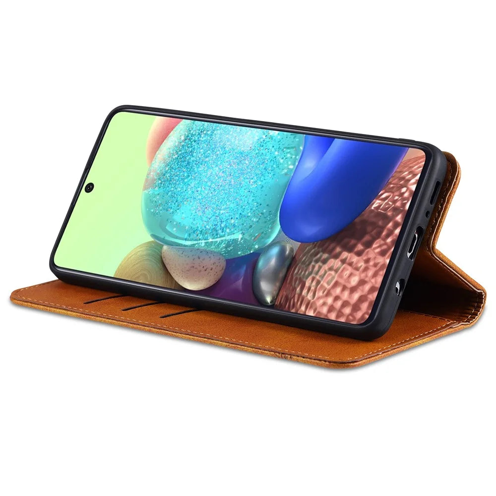AZNS Wallet Design Auto-absorbed Magnet Well-Protected Leather Stand Mobile Shell Case for Samsung Galaxy F62/M62 - Red - 6