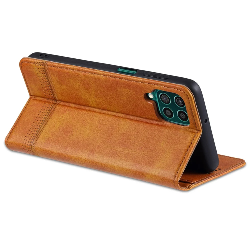 AZNS Wallet Design Auto-absorbed Magnet Well-Protected Leather Stand Mobile Shell Case for Samsung Galaxy F62/M62 - Red - 7