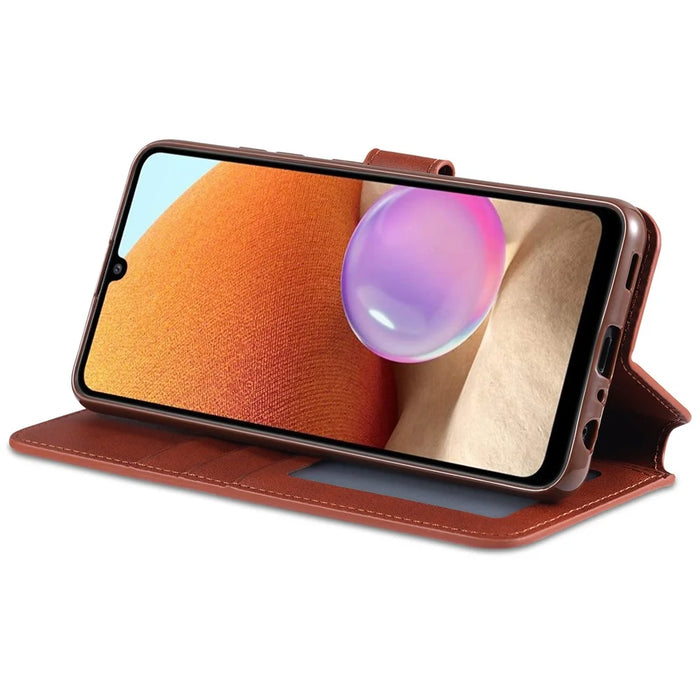 AZNS Wallet Design Leather Shell Phone Stand Cover Case for Samsung Galaxy A32 4G - Red - 6