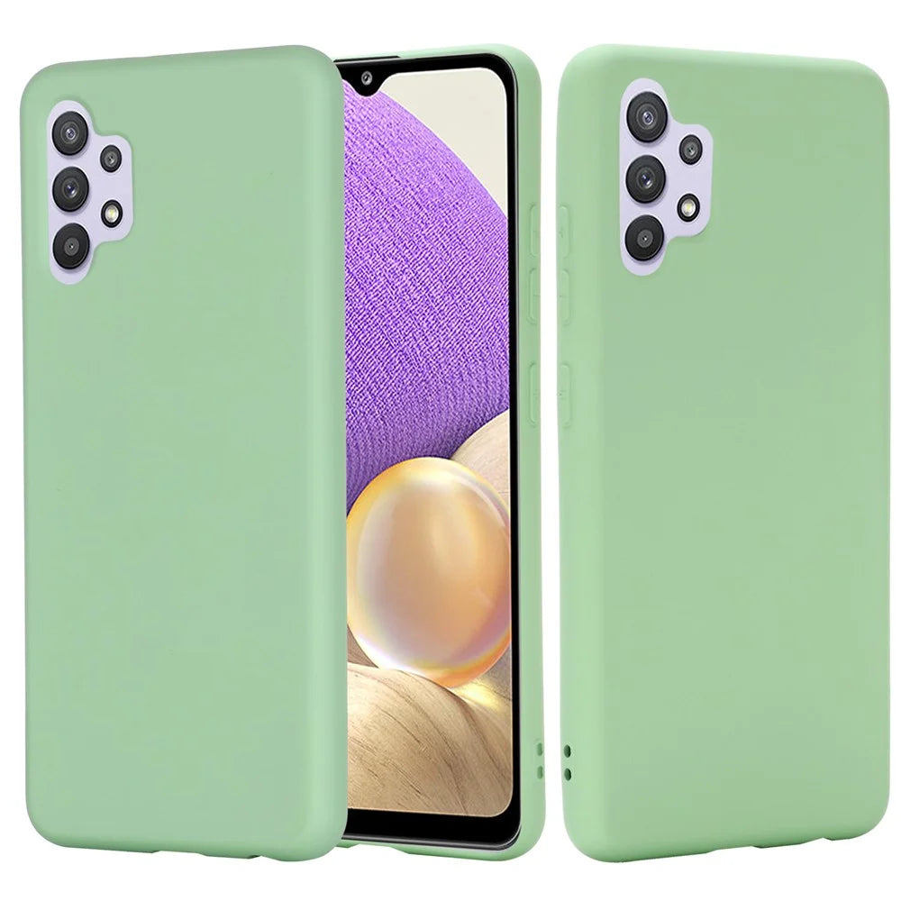 Well-Protected Solid Color Liquid Silicone Phone Protective Shell with Strap for Samsung Galaxy A32 4G - Green - 2