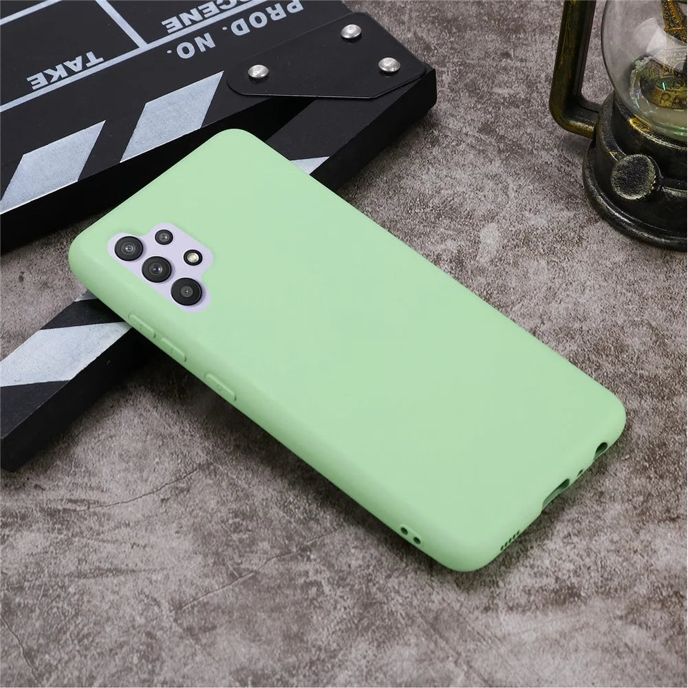 Well-Protected Solid Color Liquid Silicone Phone Protective Shell with Strap for Samsung Galaxy A32 4G - Green - 6