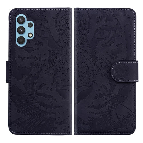 Imprinted Tiger Pattern Leather Wallet Cover Case with Stand for Samsung Galaxy A32 4G (EU Version) - Black - 1