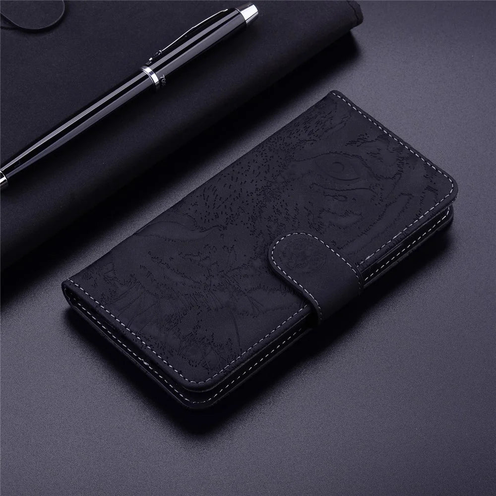 Imprinted Tiger Pattern Leather Wallet Cover Case with Stand for Samsung Galaxy A32 4G (EU Version) - Black - 2