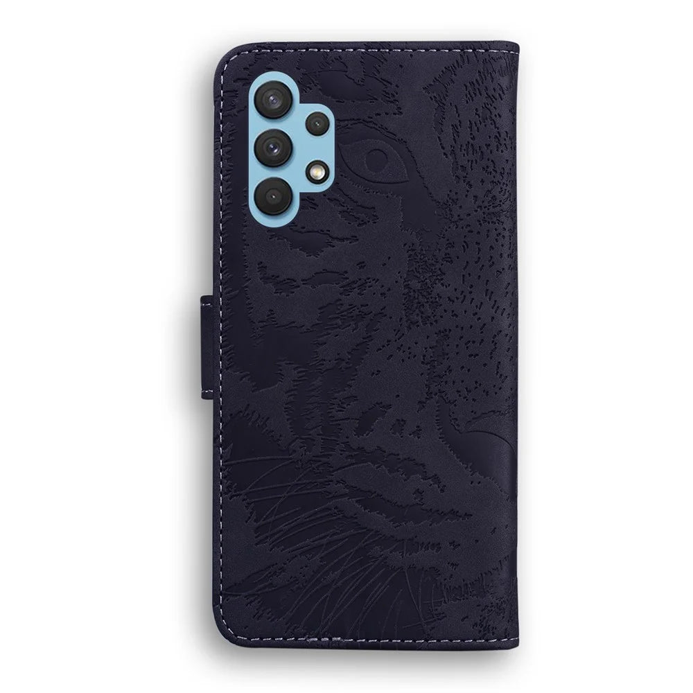 Imprinted Tiger Pattern Leather Wallet Cover Case with Stand for Samsung Galaxy A32 4G (EU Version) - Black - 4