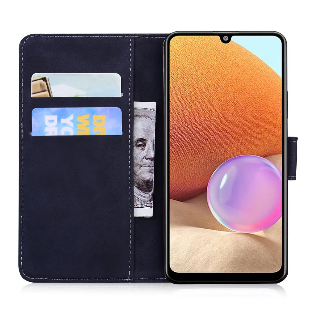 Imprinted Tiger Pattern Leather Wallet Cover Case with Stand for Samsung Galaxy A32 4G (EU Version) - Black - 6