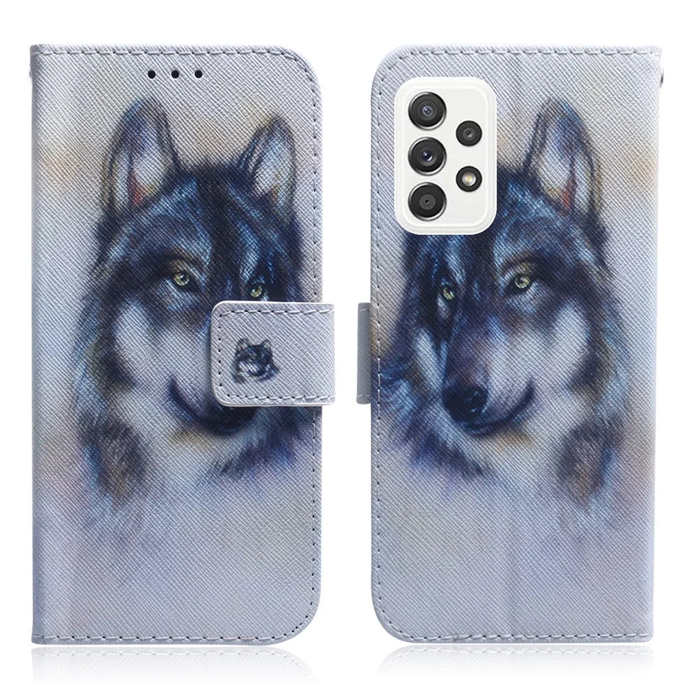 Pattern Printing Wallet Design Leather Protective Shell Case for Samsung Galaxy A52 4G/5G / A52s 5G - Wolf - 1