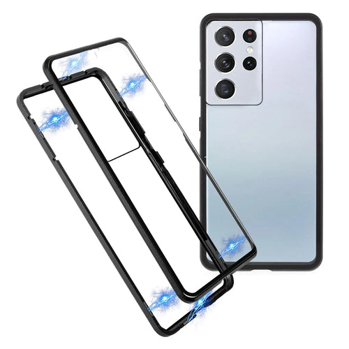 For Samsung Galaxy S21 Ultra 5G Full Body Case Magnetic Tempered Glass Double-Sided Phone Case - Black - 1