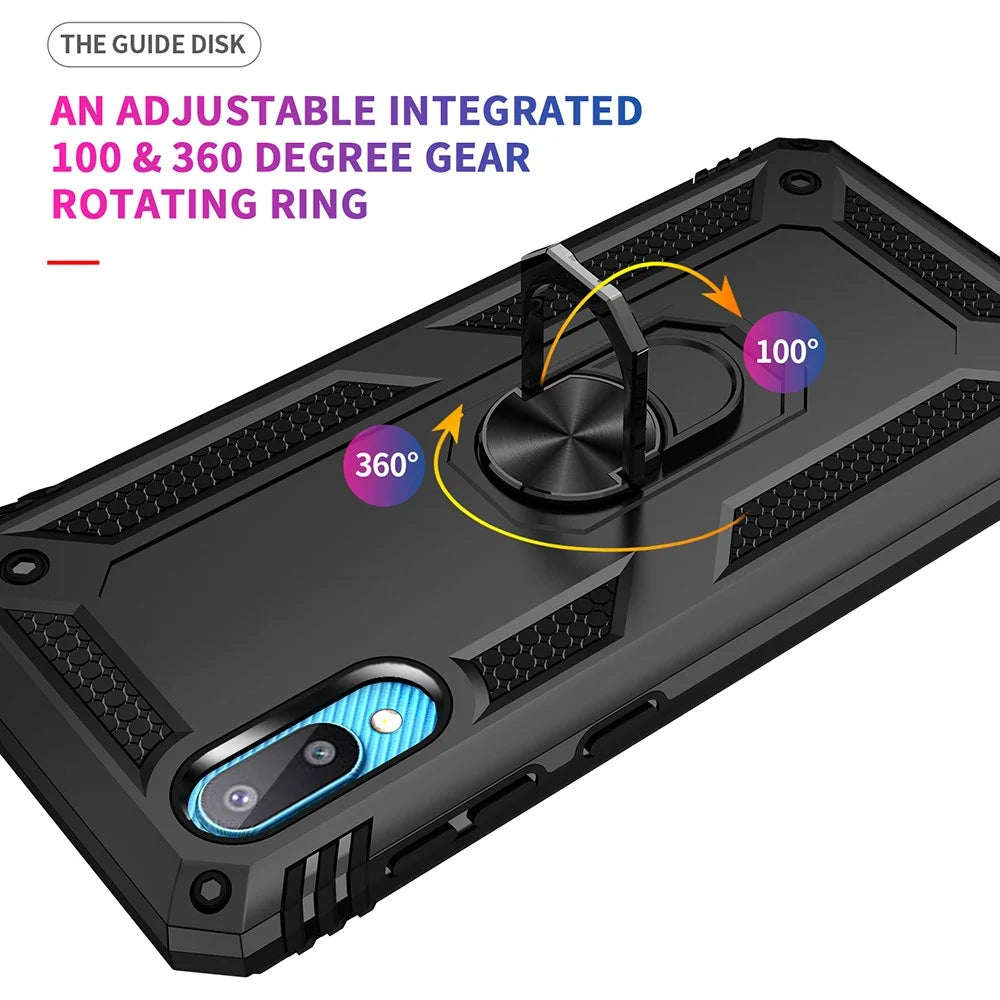Anti-Fall Mobile Phone Hybrid PC + TPU + Metal Case Cover with Finger Ring Kickstand for Samsung Galaxy M02 / A02 - Black - 2