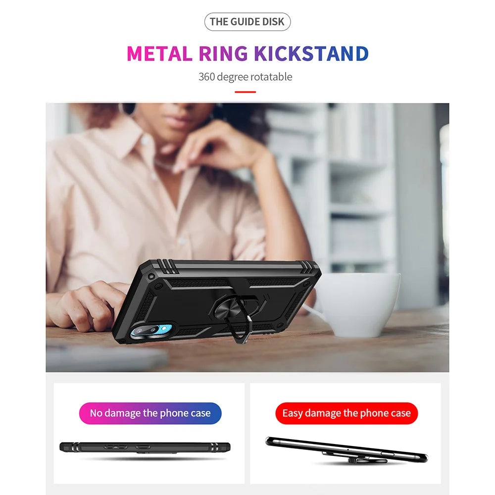 Anti-Fall Mobile Phone Hybrid PC + TPU + Metal Case Cover with Finger Ring Kickstand for Samsung Galaxy M02 / A02 - Black - 3