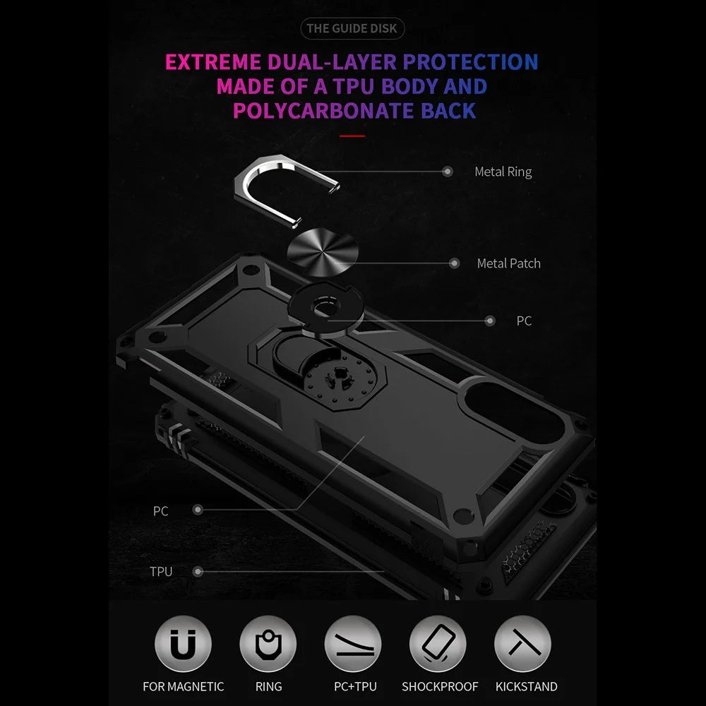 Anti-Fall Mobile Phone Hybrid PC + TPU + Metal Case Cover with Finger Ring Kickstand for Samsung Galaxy M02 / A02 - Black - 4