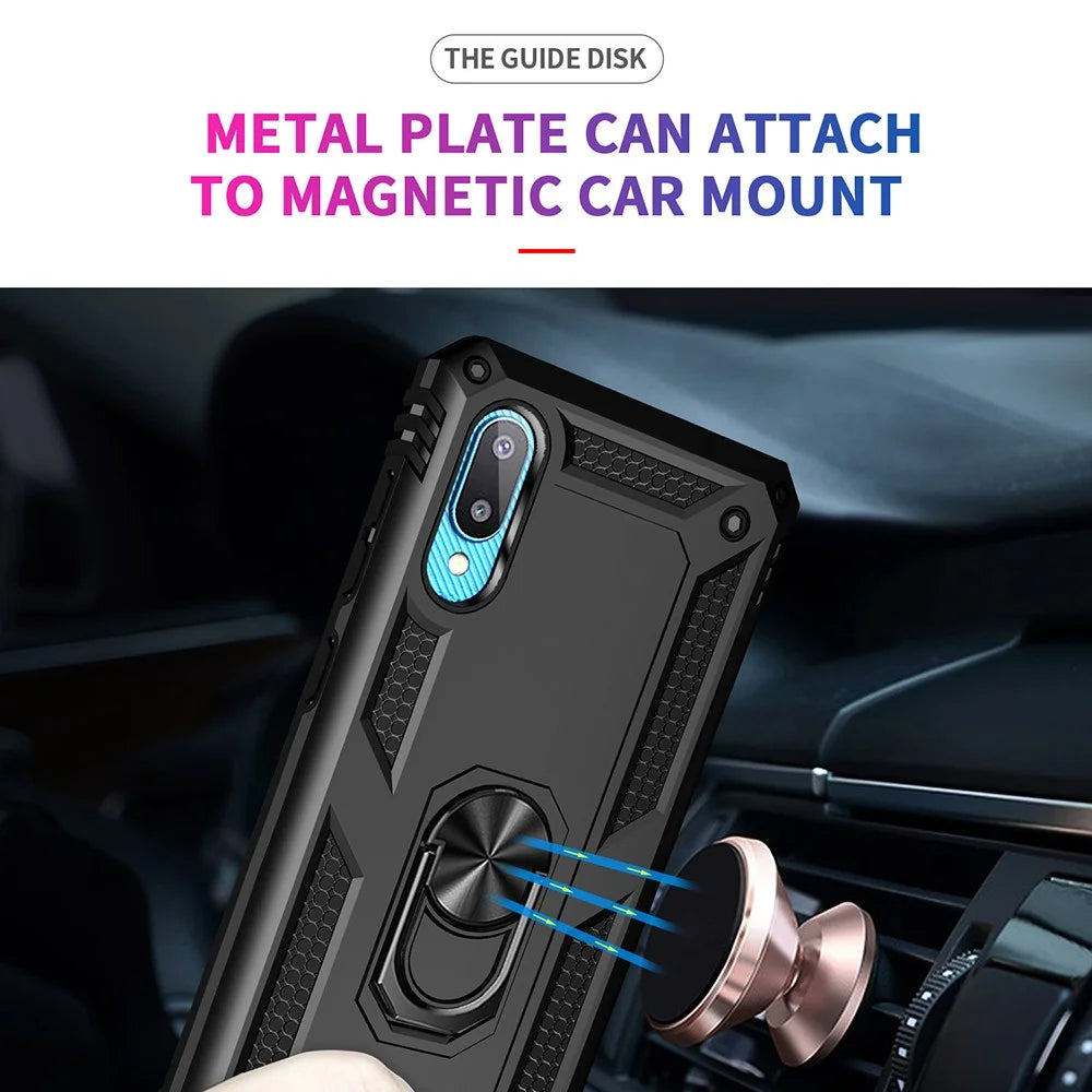 Anti-Fall Mobile Phone Hybrid PC + TPU + Metal Case Cover with Finger Ring Kickstand for Samsung Galaxy M02 / A02 - Black - 5