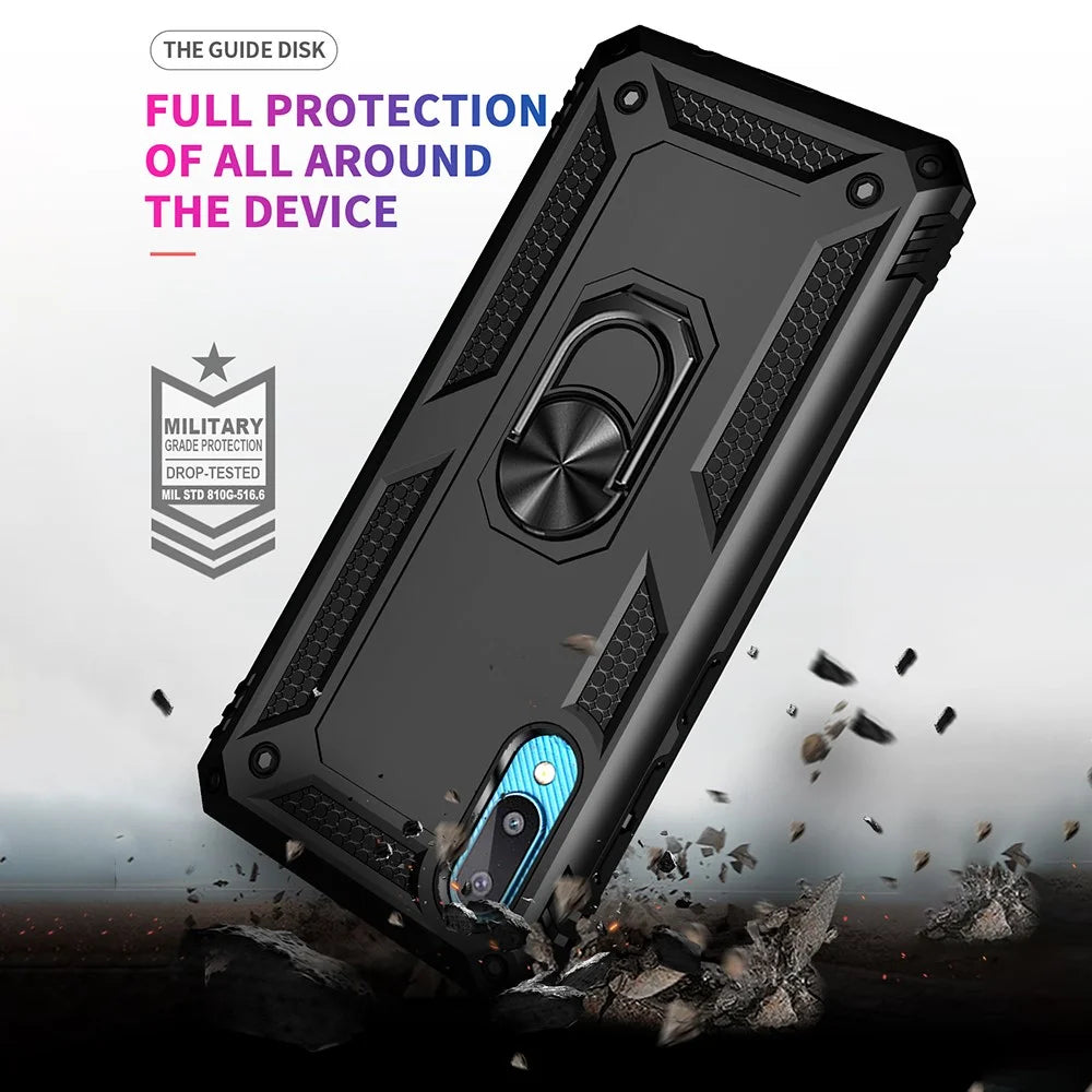 Anti-Fall Mobile Phone Hybrid PC + TPU + Metal Case Cover with Finger Ring Kickstand for Samsung Galaxy M02 / A02 - Black - 6
