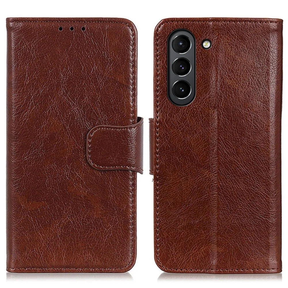 Nappa Texture Split Leather Wallet Shell Case for Samsung Galaxy S21 FE - Brown - 1