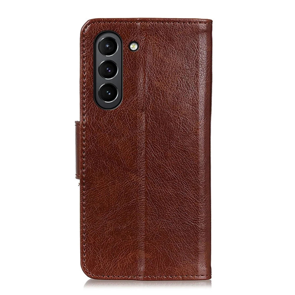 Nappa Texture Split Leather Wallet Shell Case for Samsung Galaxy S21 FE - Brown - 3