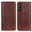 Auto-absorbed Litchi Texture Split Leather Wallet Stand Case Cover for Samsung Galaxy S21 FE - Brown - 1