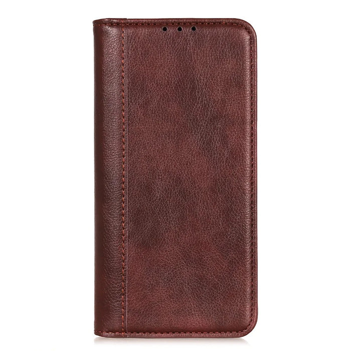 Auto-absorbed Litchi Texture Split Leather Wallet Stand Case Cover for Samsung Galaxy S21 FE - Brown - 2