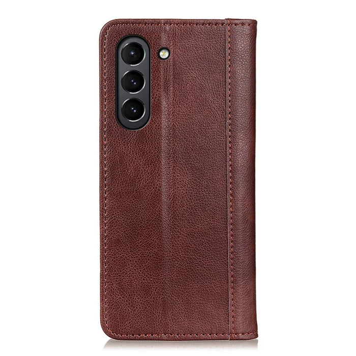 Auto-absorbed Litchi Texture Split Leather Wallet Stand Case Cover for Samsung Galaxy S21 FE - Brown - 3