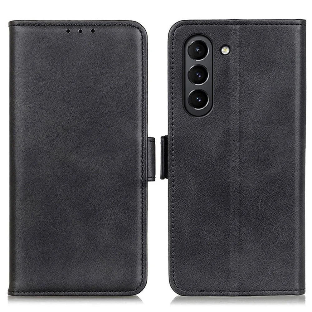 Magnetic Double Clasp PU Leather Protective Wallet Case for Samsung Galaxy S21 FE - Black - 1