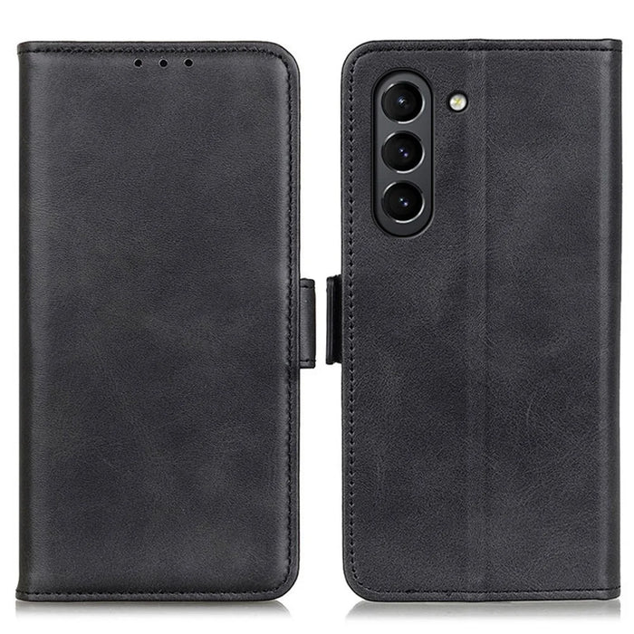 Magnetic Double Clasp PU Leather Protective Wallet Case for Samsung Galaxy S21 FE - Black - 1