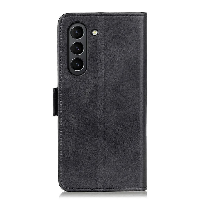 Magnetic Double Clasp PU Leather Protective Wallet Case for Samsung Galaxy S21 FE - Black - 3