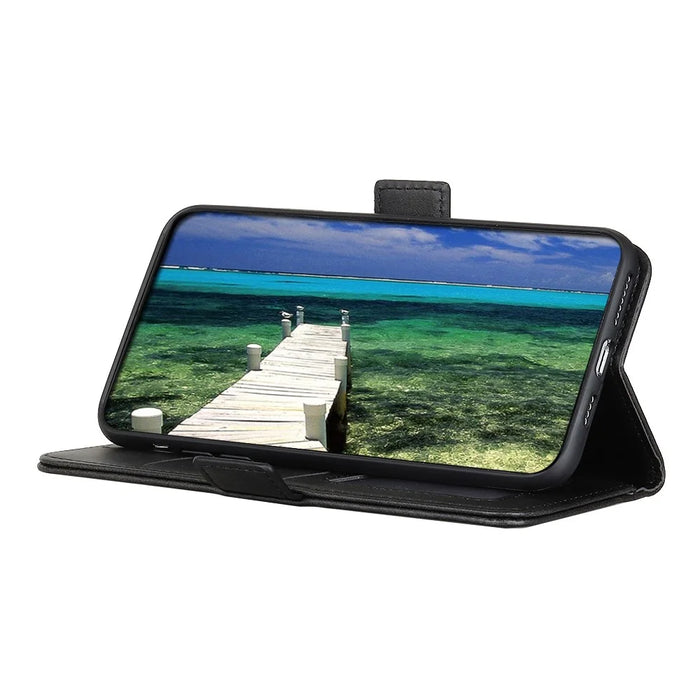 Magnetic Double Clasp PU Leather Protective Wallet Case for Samsung Galaxy S21 FE - Black - 4