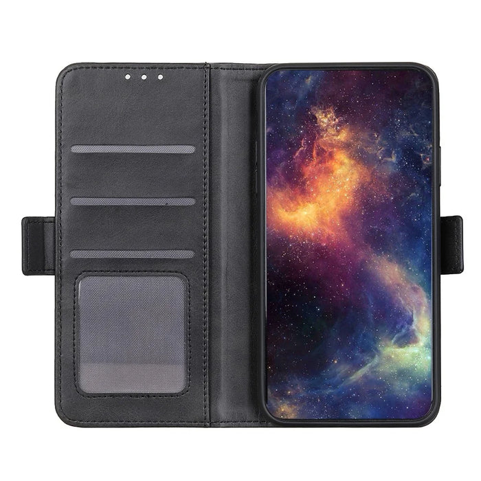 Magnetic Double Clasp PU Leather Protective Wallet Case for Samsung Galaxy S21 FE - Black - 5