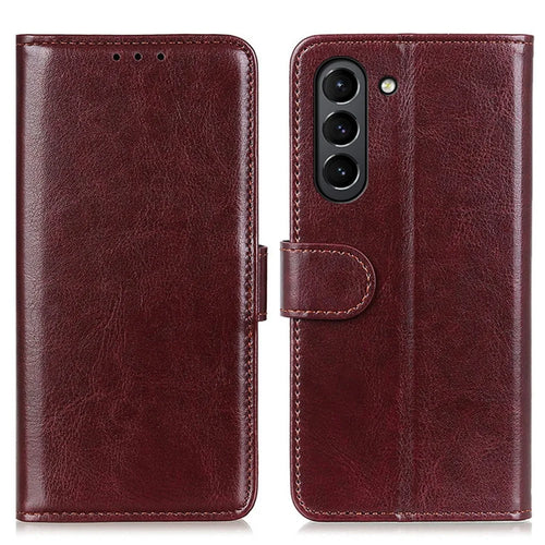 Mobile Phone Crazy Horse Textured Protective Case Wallet Stand Leather Shell for Samsung Galaxy S21 FE - Brown - 1