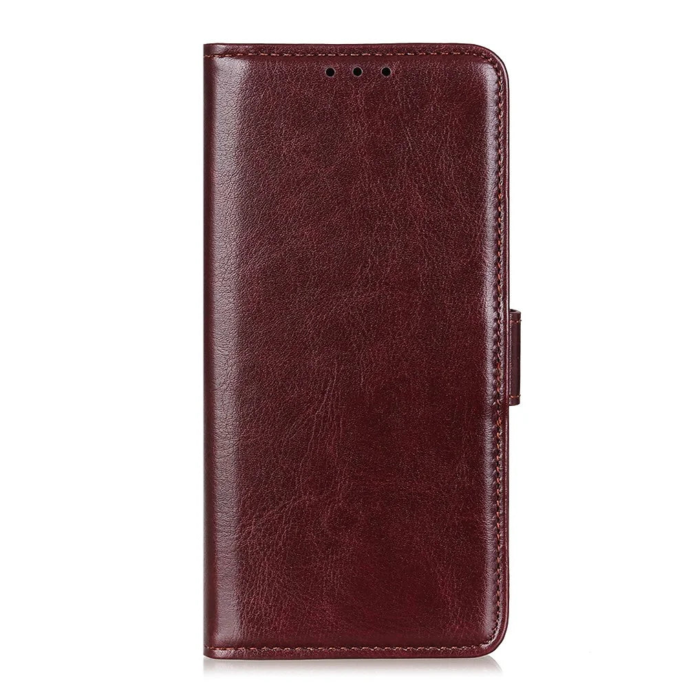 Mobile Phone Crazy Horse Textured Protective Case Wallet Stand Leather Shell for Samsung Galaxy S21 FE - Brown - 2