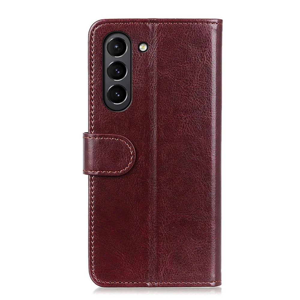 Mobile Phone Crazy Horse Textured Protective Case Wallet Stand Leather Shell for Samsung Galaxy S21 FE - Brown - 3