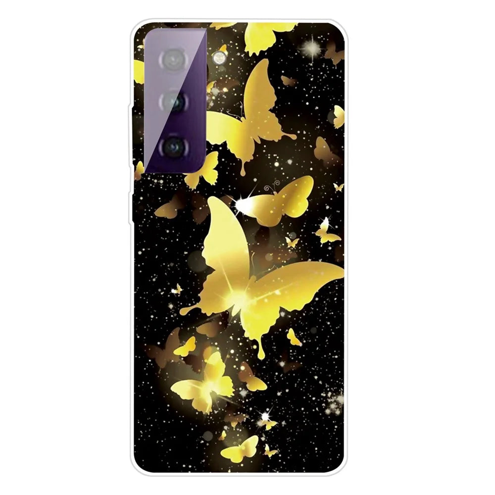 Pattern Printing TPU Phone Back Cover Case for Samsung Galaxy S21 FE - Gold Butterfly - 1