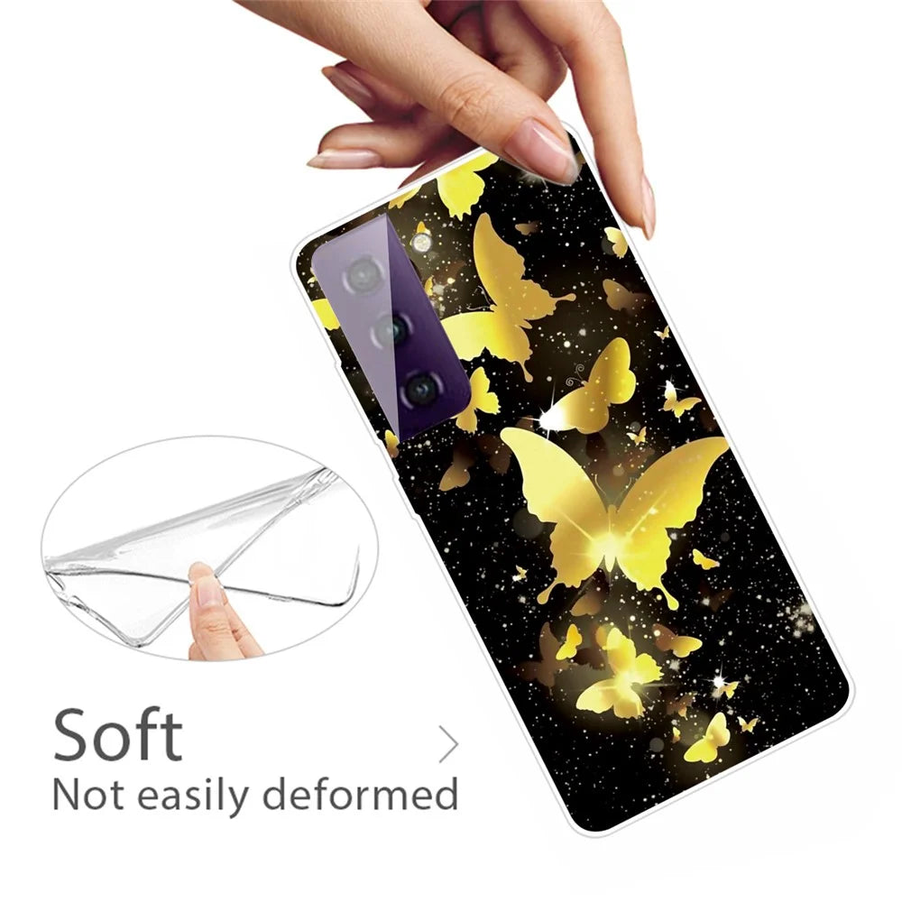 Pattern Printing TPU Phone Back Cover Case for Samsung Galaxy S21 FE - Gold Butterfly - 2
