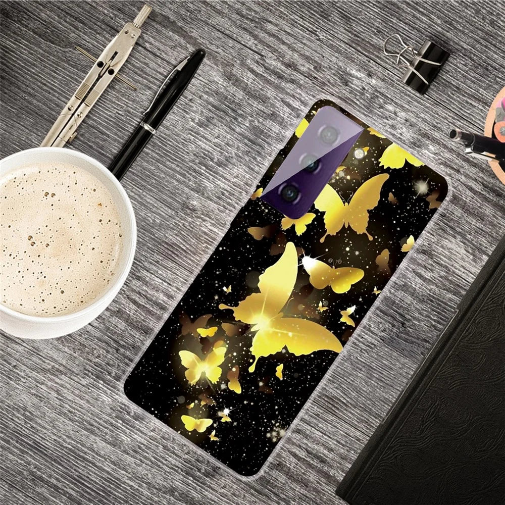 Pattern Printing TPU Phone Back Cover Case for Samsung Galaxy S21 FE - Gold Butterfly - 4