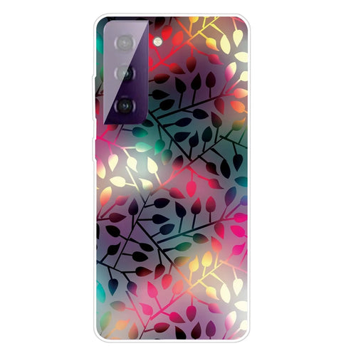 Pattern Printing Transparent Background TPU Phone Cover Case for Samsung Galaxy S21 FE - Black Leaf Pattern - 1