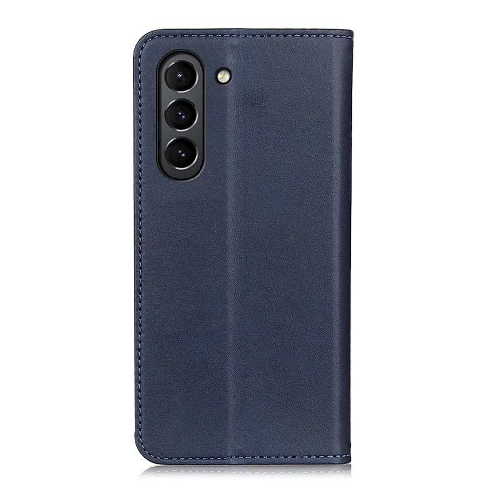 Magnetic Closure Split Leather Phone Case Shell Wallet Stand Cover for Samsung Galaxy S21 FE - Navy Blue - 2