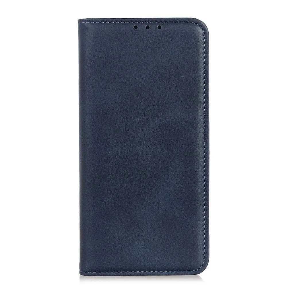 Magnetic Closure Split Leather Phone Case Shell Wallet Stand Cover for Samsung Galaxy S21 FE - Navy Blue - 3