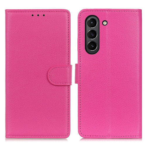 Classic Litchi Texture PU Leather Wallet Phone Stand Case for Samsung Galaxy S21 FE - Rose - 1