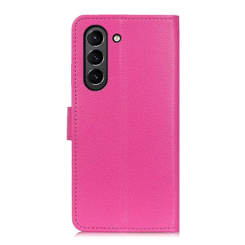 Classic Litchi Texture PU Leather Wallet Phone Stand Case for Samsung Galaxy S21 FE - Rose - 3