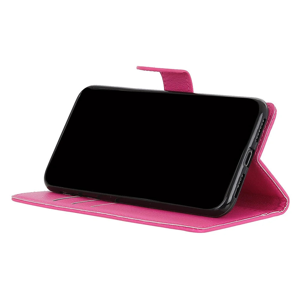 Classic Litchi Texture PU Leather Wallet Phone Stand Case for Samsung Galaxy S21 FE - Rose - 4