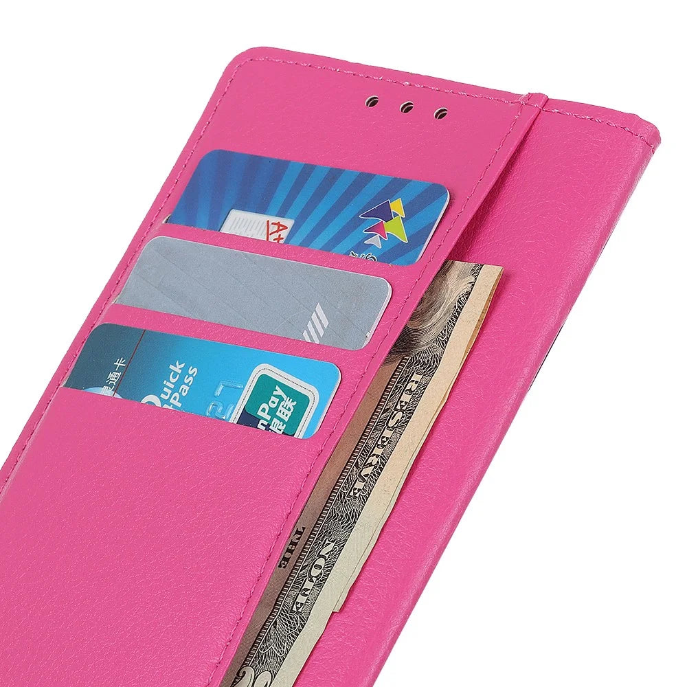 Classic Litchi Texture PU Leather Wallet Phone Stand Case for Samsung Galaxy S21 FE - Rose - 6