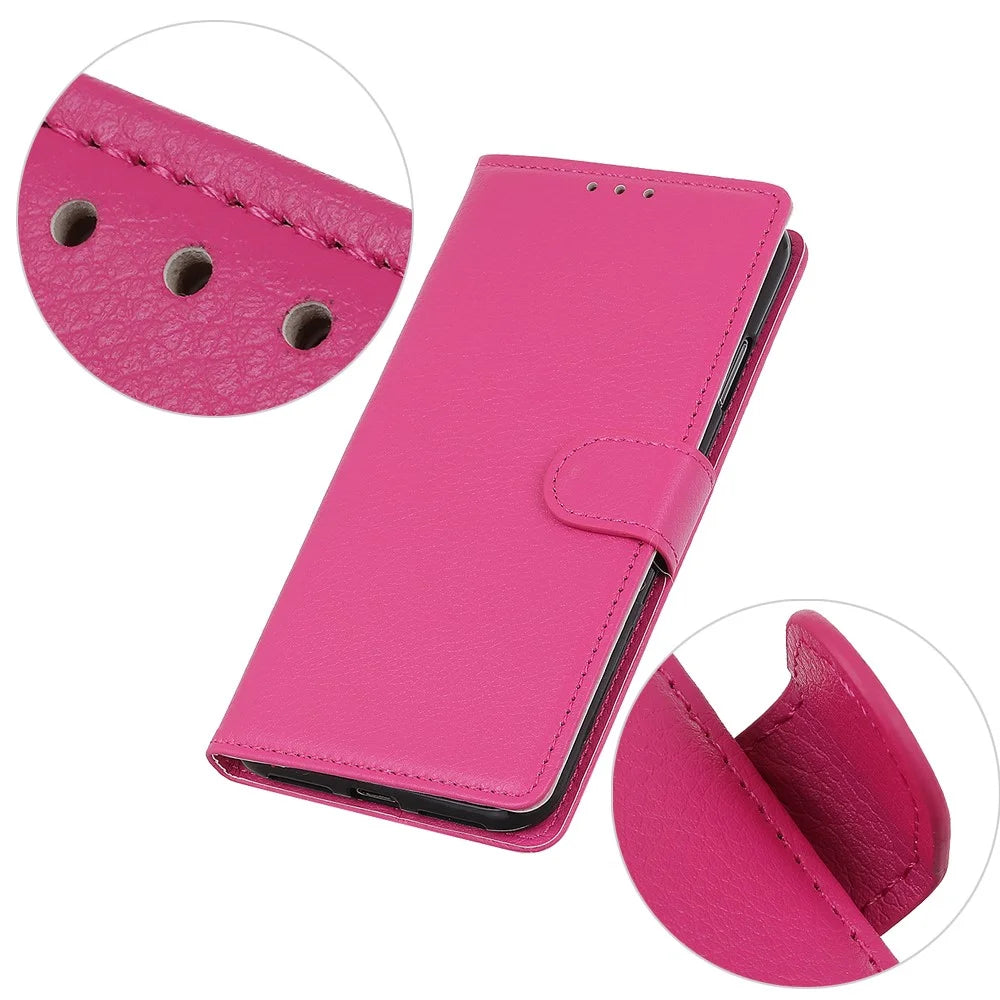 Classic Litchi Texture PU Leather Wallet Phone Stand Case for Samsung Galaxy S21 FE - Rose - 7