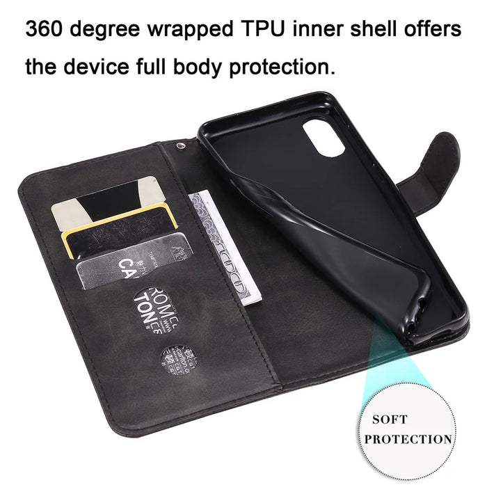 Zipper Pocket Leather Protector Wallet Stand Case for Samsung Galaxy M02/A02 - Black - 4