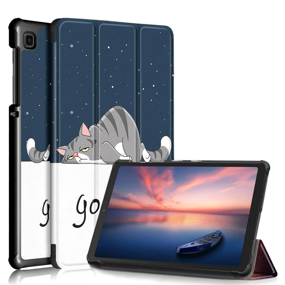 Tri-fold Stand PU Leather Pattern Printing Tablet Cover Smart Case for Samsung Galaxy Tab A7 Lite 8.7-inch T220 / T225 - Cat - 1