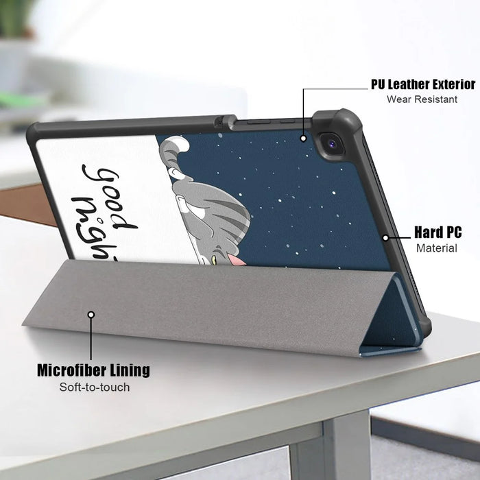 Tri-fold Stand PU Leather Pattern Printing Tablet Cover Smart Case for Samsung Galaxy Tab A7 Lite 8.7-inch T220 / T225 - Cat - 7