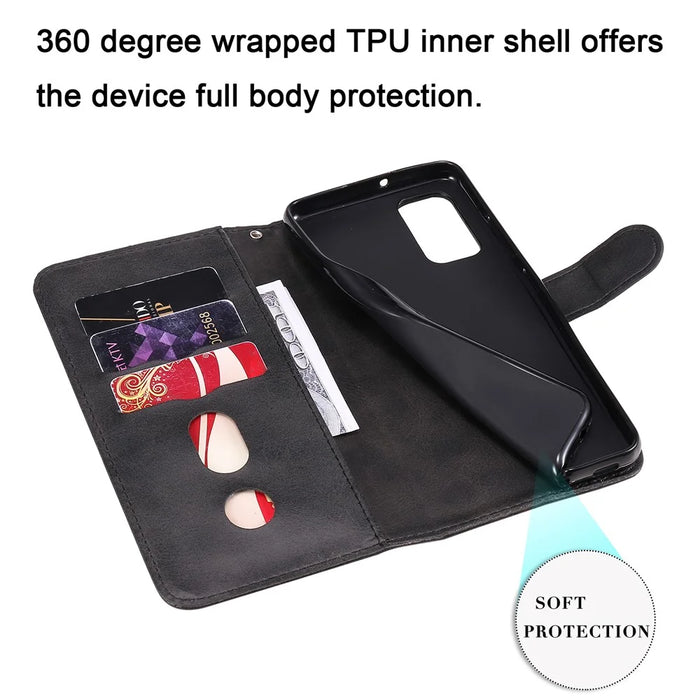 Zipper Pocket Wallet Leather Stand Phone Case Cover for Samsung Galaxy A32 4G (EU Version) - Black - 6