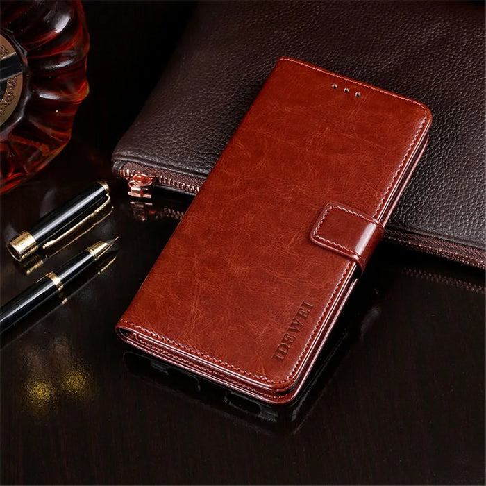 IDEWEI Folio Flip Crazy Horse Texture Leather Mobile Casing with Wallet Stand for Samsung Galaxy Xcover 5 - Brown - 4