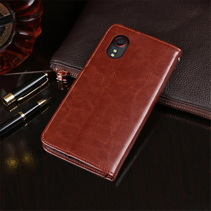 IDEWEI Folio Flip Crazy Horse Texture Leather Mobile Casing with Wallet Stand for Samsung Galaxy Xcover 5 - Brown - 5