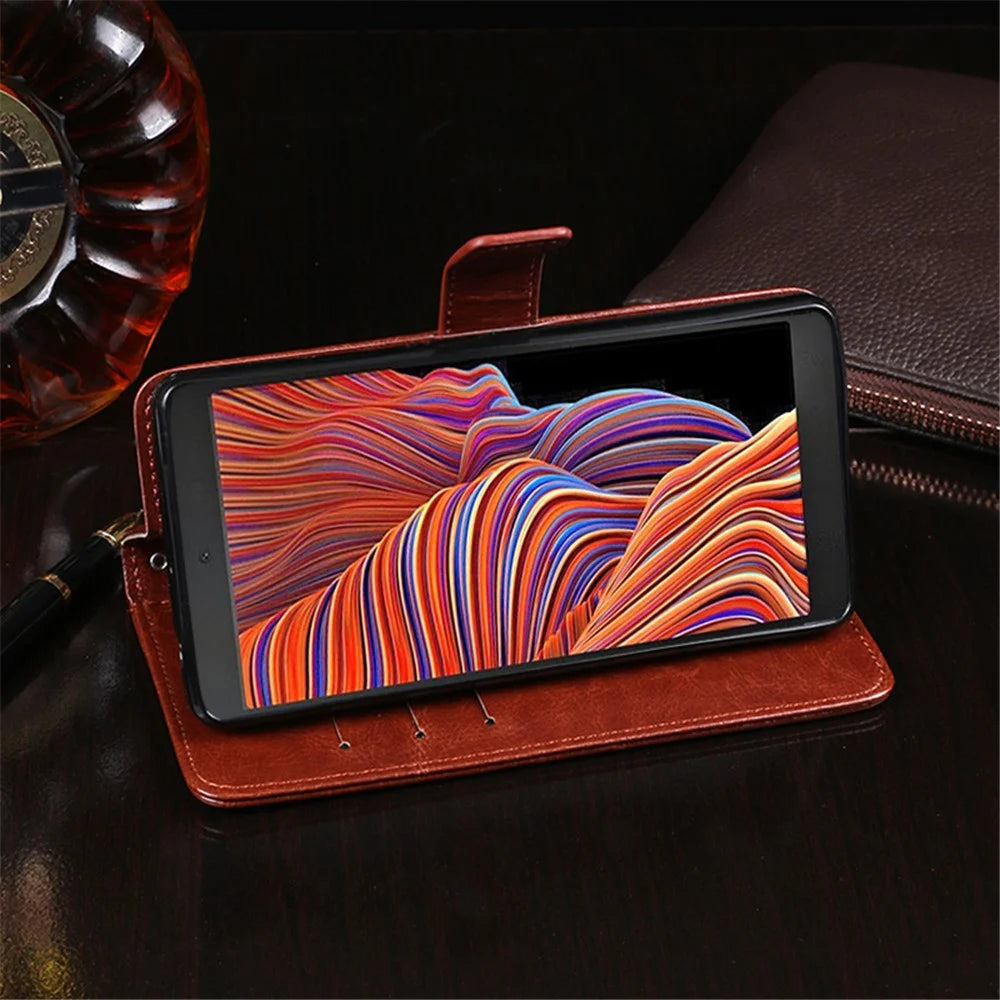 IDEWEI Folio Flip Crazy Horse Texture Leather Mobile Casing with Wallet Stand for Samsung Galaxy Xcover 5 - Brown - 7