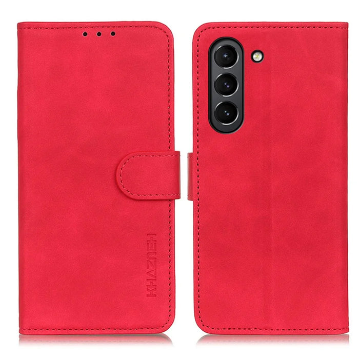 KHAZNEH Vintage Style Leather Wallet Stand Phone Casing for Samsung Galaxy S21 FE - Red - 1