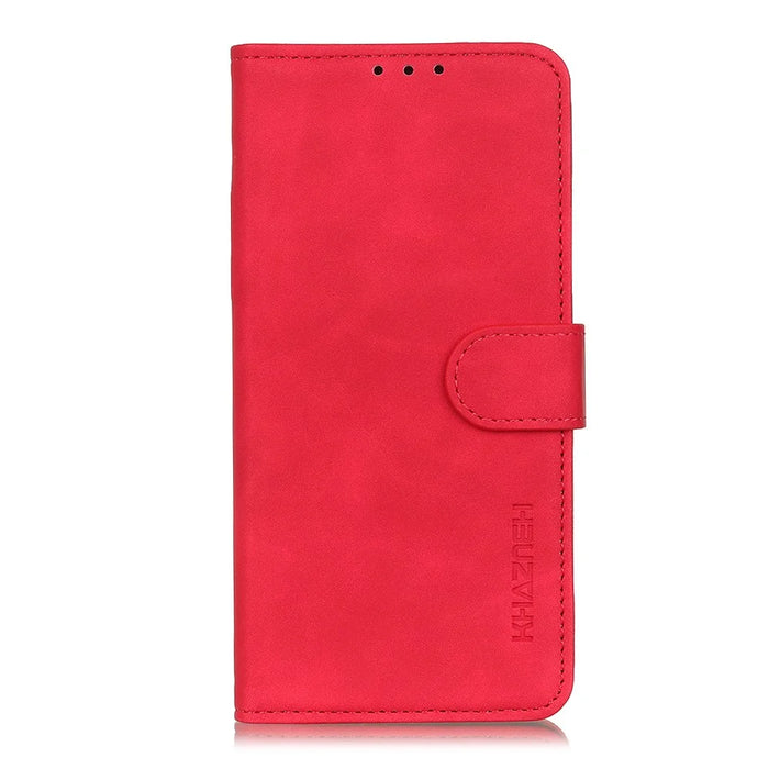 KHAZNEH Vintage Style Leather Wallet Stand Phone Casing for Samsung Galaxy S21 FE - Red - 2