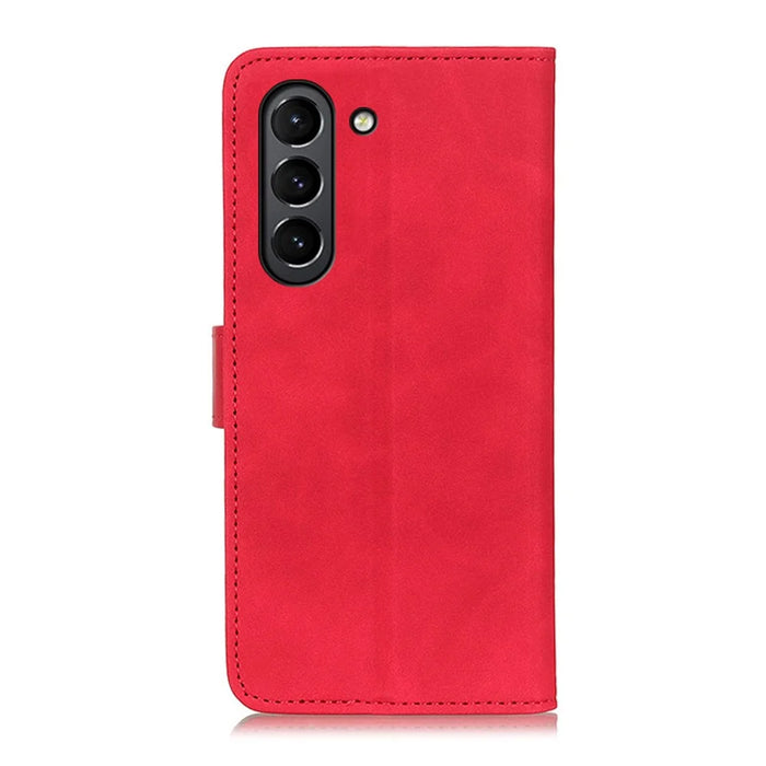 KHAZNEH Vintage Style Leather Wallet Stand Phone Casing for Samsung Galaxy S21 FE - Red - 3